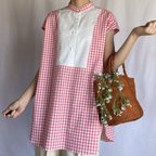 作品《 願うあの子の Sunny blouse ☀︎ 》05/ピンク/桃/白/ギンガムチェック/水玉/ドット/フレンチスリーブブラウス