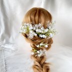 作品ナチュラル　小花　かすみ草　ヘッドドレス　ホワイト　結婚式ヘアアクセサリー　ブライダルアクセサリー　ウエディングヘアアクセサリー　造花　前撮り　フォトウエディング　お呼ばれ　ウエディングドレス 