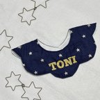 作品次回4月下旬販売《お名前刺繍》フラワースタイ(星柄デニム×チェック)