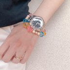 作品【Vintage colorful beads bracelet】西ドイツ製リメイクビーズブレスレット(ヴィンテージビーズ×ガラスパールビーズ)