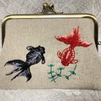 作品刺繍親子がま口財布・金魚