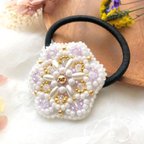 作品【再販】ビーズ刺繍　ヘアゴム　お花モチーフ　パール　ヘアアクセ　ヘアアレンジ　お呼ばれ　オケージョン　卒業式