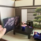 作品中庭のある和室の背景と紗綾型へりの畳セット☆☆ドールハウス、アンティーク、ミニチュア、インテリアに(*^_^*)