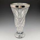 作品英国ヴィンテージ カットガラス 大型花瓶 純銀装飾 1173g
