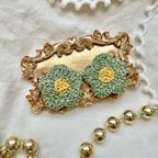 作品もこもこのおはな（グリーン）　ー刺繍　花　大ぶり　樹脂　アレルギー対応ー