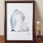 作品動物アートポスター「ペンギンの親子」A4