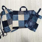 作品【ymth0430様専用】🌸体操服入れ&上靴入れ（2枚）&ブックバッグ(レッスンバッグ)の4点セット　【ネイビー☆デニム☆ブロック】