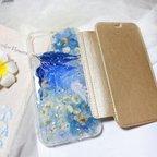 作品【手帳型】ブルー  押し花 スマホケース ＊Galaxy   iPhoneクリア手帳型ケース＊ iPhoneケース ＊ iPhone12 iPhone12Pro iPhone13選べる5色