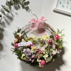 作品母の日に！花かごのようなドライフラワーリース