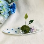 作品苔玉と紫陽花の針山〜苔玉ピンクッション ★送料込み