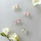 作品【aurora ribbon clip】リボン ヘアクリップ ヘアアクセサリー アクセサリー ピンク キッズアクセ ビーズ キラキラ 夏