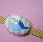 作品【再販】セキセイインコの刺繍帯留（青）