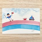 作品⛵️透明水彩画「水兵さん」イラストポストカード２枚セット 暑中見舞いはがき マリン　海　暑中見舞い 残暑見舞い 夏⛵️