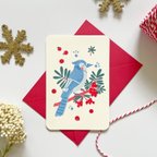 作品冬のグリーティングカード 封筒set -青い鳥アオカケス-