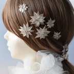 作品〈ディップアートの髪飾り〉ヘッドドレス　ヘアアクセサリー　花嫁　ブライダル　ウェディング　結婚式　成人式　卒業式　発表会　ディップアート　アメリカンフラワー