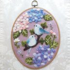 作品(※大サイズ)紫陽花とソライロフウキンチョウの壁掛け