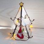 作品ステンドグラスの森のサンタさんクリスマスツリー　LED電飾つき