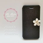 作品【iPhone全機種】ビジューが輝くお花のiPhoneケース（ブラック）/アイフォンケース/アイホンケース