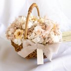 作品フラワーバスケット　くすみピンク　/  ドライフラワー　プリザーブドフラワー　結婚祝い　花かご　