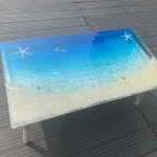 作品New センターテーブル ブルームーンビーチ  波打ち際のシェルやスターフィッシュ  minamo 水面 海 砂浜 サンゴ 
