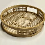 作品【2個セット】バンブートレイ 丸型トレイ 編み込み 手編み 竹製 竹細工 お盆 直径30cm