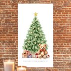 作品《 再入荷 》テディベア×クリスマスツリー タペストリー　50 × 90cm コットン&リネン