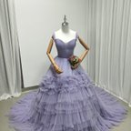 作品カラードレス オーキッド オンショルダードレス 柔らかく重ねたチュールスカート 可愛い 花嫁
