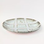 作品格子模様の楕円皿　【手仕事　民藝　和　陶器】
