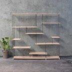 作品SALE wood iron shelf 1150*1200*225〈ナチュラル〉アイアン 棚 ラック シェルフ 鉄 木 収納棚 ウォールシェルフ オープンラック 両面棚 商品棚 デイスプレイ