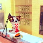 作品寿司ねこビーズストラップ茶白猫＋エビ＋ウニ皿