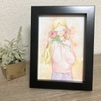 作品【原画】チューリップと女の子イラスト　透明水彩　チ春イラスト　インテリア