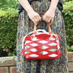 作品しっとりレザーのかごバッグ☆アボカド柄巾着bag付き☆【avo.leather basketbag】【ネットバッグ】