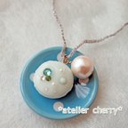 作品【SALE】大人かわいい♪春色マカロン（グリーン）＆コットンパールのネックレス（金属アレルギー対応）