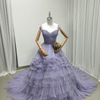 作品カラードレス オーキッド オンショルダー 柔らかく重ねたチュールスカート 花嫁 前撮り