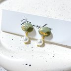 作品stone earrings  《065》green earth color gold pearl