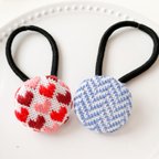 作品【2点セット】刺繍ヘアゴム「ハートとヘリンボーン」