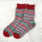 作品☆送料無料☆手編みの靴下クリスマスバージョンラメなし
