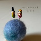 作品まち針とピンクッションset ひな人形。青系