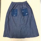 作品洗いざらし綿麻ダンガリー生地のギャザースカート ミナペルホネンファブリックのポケット付き choucho