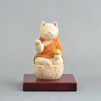 作品木彫り　薬師猫　猫仏2008
