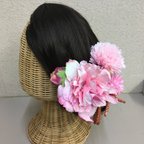 作品和の髪飾り  ピンクのお花セット