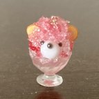 作品ミニチュアくまちゃんかき氷いちご　ピアス　イヤリング