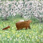 作品春の山【熊の親子とうさぎ】