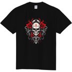 作品ドクロと薔薇のTシャツ　黒　UP001