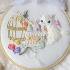 作品『Egg Hunt』立体刺繍プレート