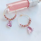 作品SWAROVSKI❤︎アンティークピンクのビジューのフープピアス