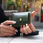 作品カード多め派の小さい財布 "Vono Aniline使用" 高級レザー ミニ財布 コンパクト キーケース 緑 モスグリーン