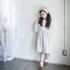 作品《入園入学/名入れ》フリル付き ドレスエプロン コットンリネン 女の子 ワンピース キッズ用 子供 お誕生日（くすみカラー） 100-120cm