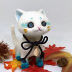 作品◆ぽってり　白猫　猫又　水色　幻獣　羊毛フェルト人形