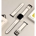 作品Apple Watch対応42/44/45mm コントラストトリム PUウォッチバンドセットバンドとケースカバー